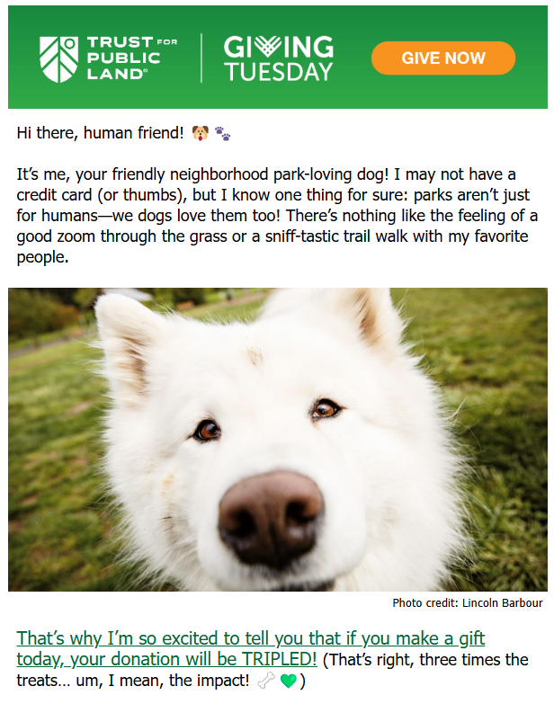Trust for Public Land Giving Tuesday email.
